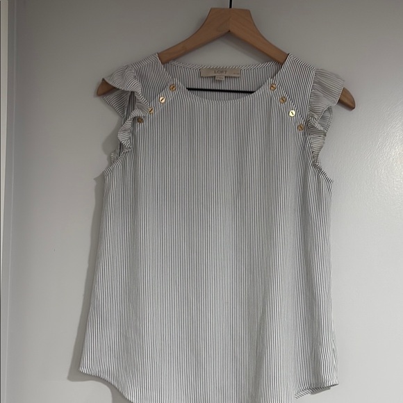 LOFT Tops - LOFT Pinstripe Ruffle Sleeve Blouse with Gold Buttons